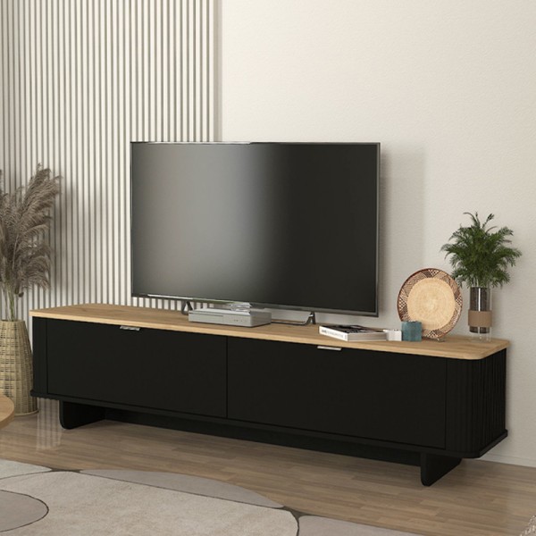 Έπιπλο τηλεόρασης Bohema Megapap χρώμα μαύρο - sepet oak 180x47x45,6εκ.