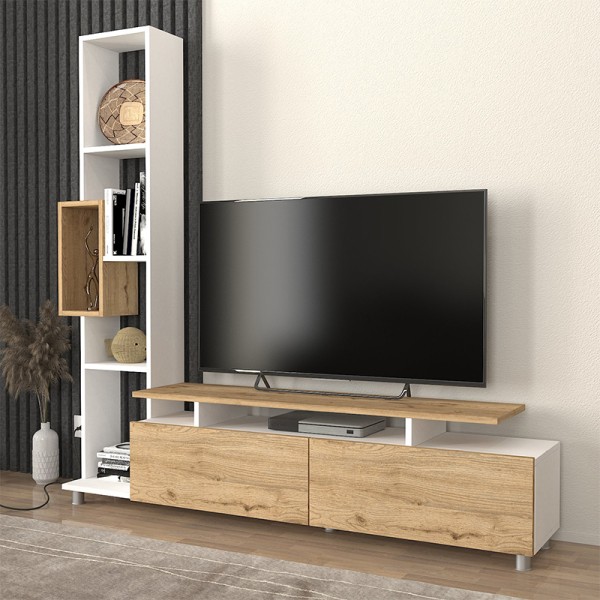 Σύνθεση τηλεόρασης Tulip Megapap χρώμα λευκό - sepet oak 160x29,5x160εκ.