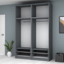 Ντουλάπα ρούχων Ricardo Megapap τετράφυλλη με πατάρι και συρτάρια χρώμα ανθρακί 160x51,8x240εκ.