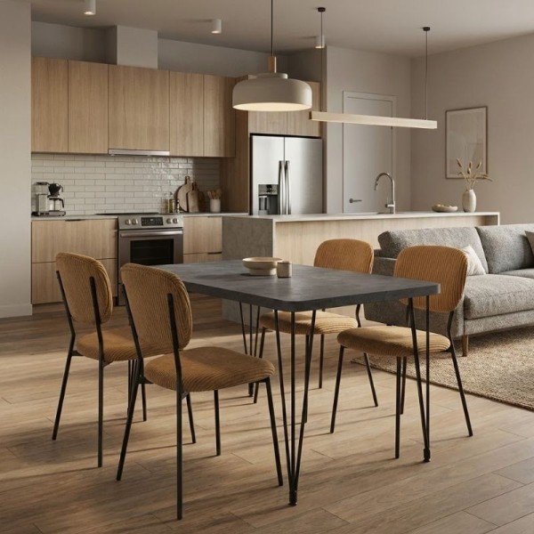 Σετ τραπεζαρία 5τμχ Roger - Kevin Megapap Mdf - ύφασμα χρώμα σκούρο γκρι σκυροδέματος - μουσταρδί 120x70x75εκ.