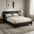 Κρεβάτι Flat Megapap από τεχνόδερμα χρώμα μαύρο ματ 140x190εκ.