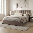 Κρεβάτι Renata Megapap υφασμάτινο με αποθηκευτικό χώρο χρώμα μπεζ 160x200εκ.