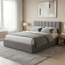 Κρεβάτι Renata Megapap υφασμάτινο με αποθηκευτικό χώρο χρώμα γκρι 160x200εκ.