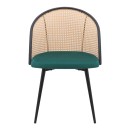 Καρέκλα τραπεζαρίας Jacob Megapap pe rattan - κυπαρισσί βελούδο - μεταλλικό μαύρο πόδι 52x50x77εκ. | Σετ 2 τεμ