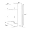 Ντουλάπα ρούχων Ricardo Megapap πεντάφυλλη με πατάρι και συρτάρια χρώμα φυσικό οξιάς 200x51,8x240εκ.