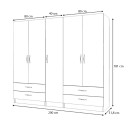 Ντουλάπα ρούχων Ricardo Megapap πεντάφυλλη με συρτάρια χρώμα λευκό 200x51,8x181εκ.