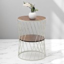 Τραπεζάκι βοηθητικό Jaspin Megapap μεταλλικό - Mdf χρώμα λευκό - καρυδί 32x32x44εκ.