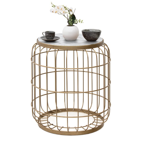 Σκαμπώ - Τραπεζάκι βοηθητικό Muller Megapap μεταλλικό - Mdf χρώμα χρυσό - λευκό 35x35x47εκ.