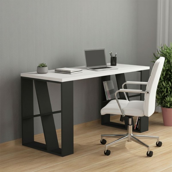 Γραφείο εργασίας Honey Megapap χρώμα λευκό - ανθρακί 137x60x75εκ