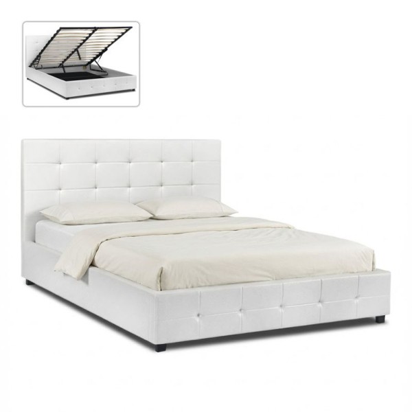 Κρεβάτι Iro Megapap από τεχνόδερμα με αποθηκευτικό χώρο χρώμα λευκό 160x200εκ.