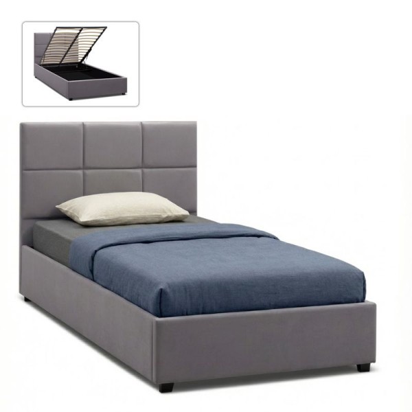 Κρεβάτι Kingston Megapap βελούδινο με αποθηκευτικό χώρο χρώμα γκρι 120x200εκ.