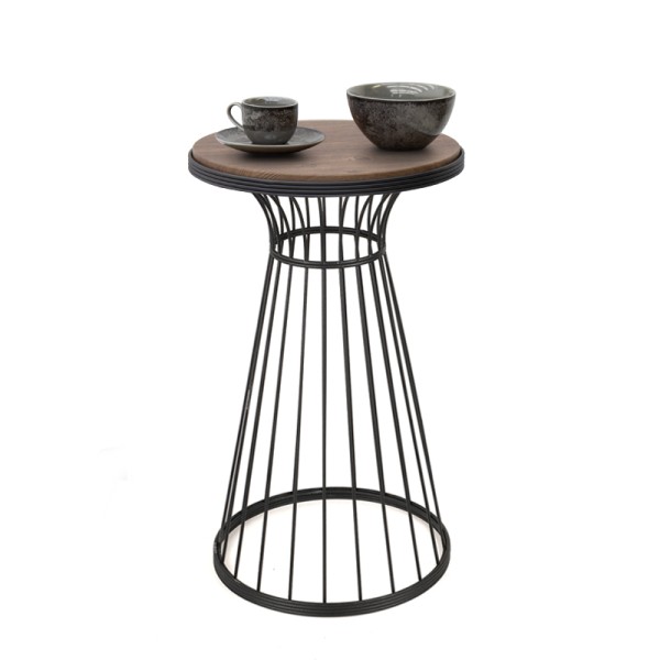 Τραπεζάκι βοηθητικό Tekosi Megapap μεταλλικό - Mdf χρώμα μαύρο - καρυδί 35x35x58εκ.