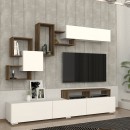 Σύνθεση τηλεόρασης Stamatia Megapap χρώμα λευκό - καρυδί 210x36,8x46,8εκ.