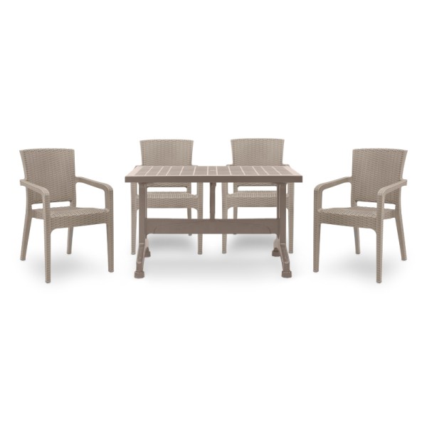 Σετ τραπεζαρία κήπου Callan Megapap 5τμχ πολυπροπυλενίου τραπέζι 120x70 - πολυθρόνα recycled χρώμα cappuccino S_GP046-0002,2+GP046-0001,3x4