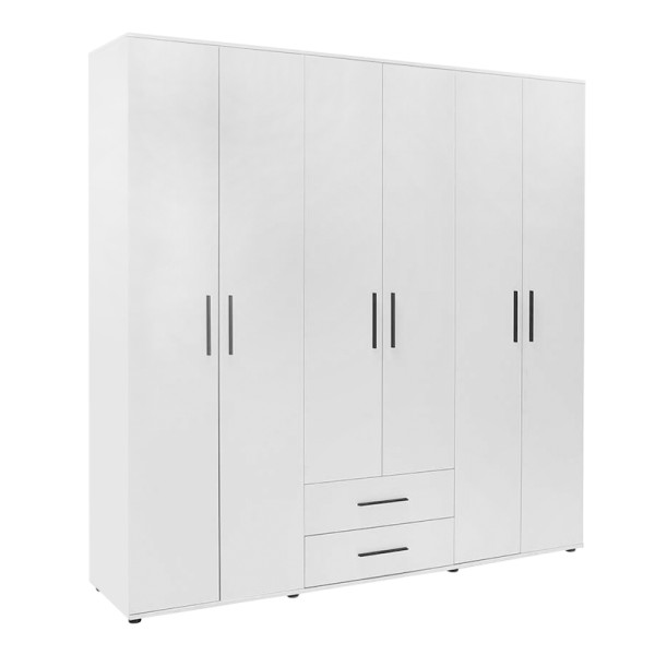 Ντουλάπα ρούχων Bianco Megapap εξάφυλλη με συρτάρια χρώμα λευκό 206x52x213εκ.