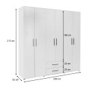 Ντουλάπα ρούχων Bianco Megapap εξάφυλλη με συρτάρια χρώμα λευκό 206x52x213εκ.