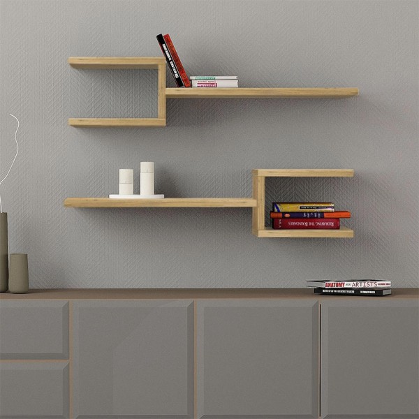 Ραφιέρα τοίχου Fork Megapap 2 τεμαχίων χρώμα sapphire oak 75x19,5x18εκ.