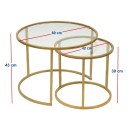 Τραπεζάκι σαλονιού σετ 2 τμχ Vetro Megapap μέταλλο - γυαλί χρώμα χρυσό Ø60x43εκ.