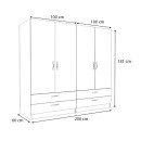 Ντουλάπα ρούχων Victoria Megapap τετράφυλλη με συρτάρια χρώμα καρυδί 200x60x181εκ.