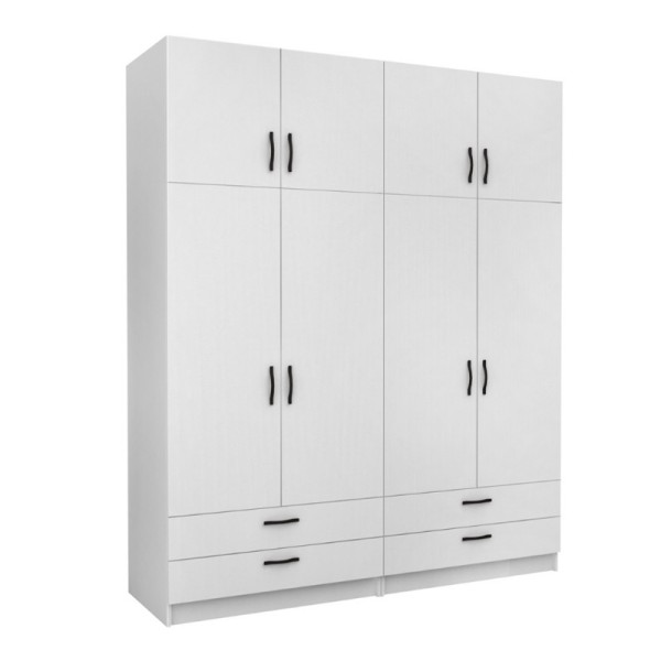 Ντουλάπα ρούχων Victoria Megapap τετράφυλλη με πατάρι και συρτάρια χρώμα λευκό 200x60x240εκ.