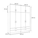 Ντουλάπα ρούχων Victoria Megapap τετράφυλλη με πατάρι και συρτάρια χρώμα καρυδί 200x60x240εκ.