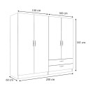 Ντουλάπα ρούχων Victoria Megapap τετράφυλλη με συρτάρια χρώμα καρυδί 200x60x181εκ.