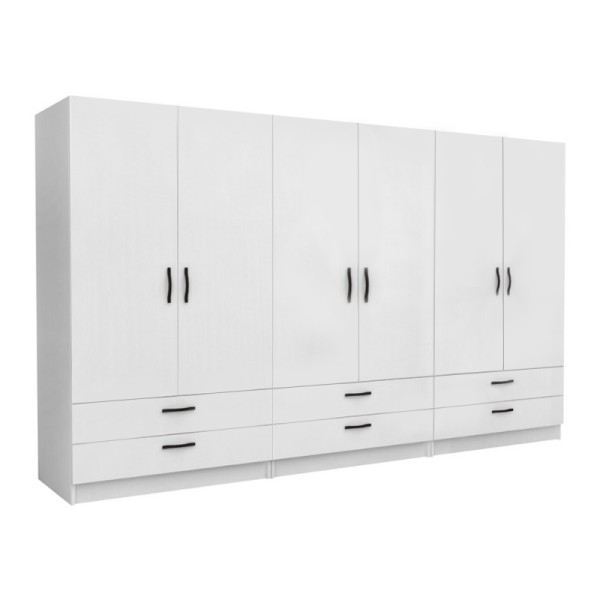 Ντουλάπα ρούχων Victoria Megapap εξάφυλλη με συρτάρια χρώμα λευκό 300x60x181εκ.