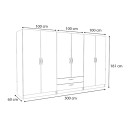 Ντουλάπα ρούχων Victoria Megapap εξάφυλλη με συρτάρια χρώμα καρυδί 300x60x181εκ.