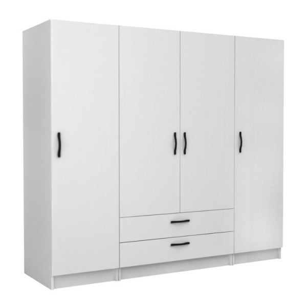 Ντουλάπα ρούχων Victoria Megapap τετράφυλλη με συρτάρια χρώμα λευκό 200x60x181εκ.