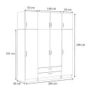 Ντουλάπα ρούχων Victoria Megapap τετράφυλλη με πατάρι και συρτάρια χρώμα φυσικό οξιάς 200x60x240εκ.