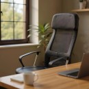 Καρέκλα γραφείου Ovis Megapap με τεχνόδερμα και ύφασμα Mesh χρώμα μαύρο 63x63x119/129εκ.