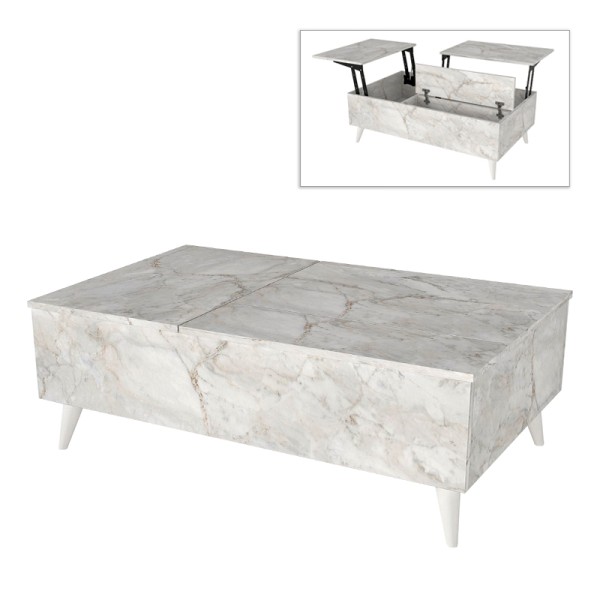 Τραπεζάκι σαλονιού Roy Megapap με σερβιτόρο χρώμα λευκό εφέ μαρμάρου 121x69x40εκ.