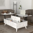 Τραπεζάκι σαλονιού Roy Megapap με σερβιτόρο χρώμα λευκό εφέ μαρμάρου 121x69x40εκ.