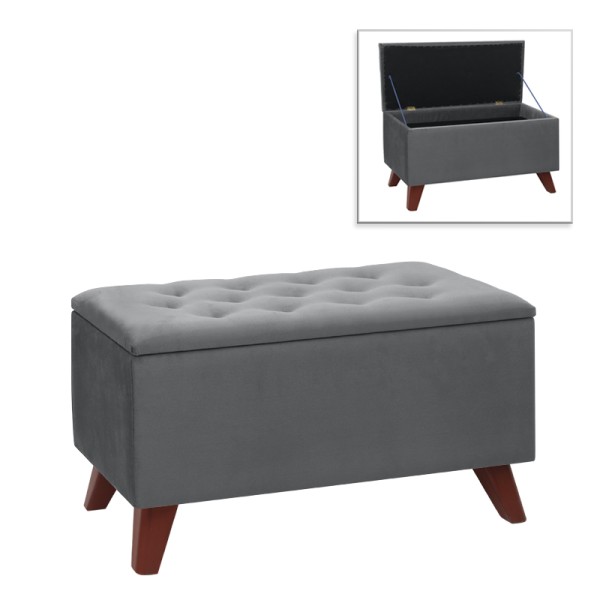 Σκαμπώ - Ταμπουρέ Lotus Megapap βελούδινο χρώμα γκρι 90x40x50εκ.