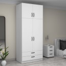 Ντουλάπα ρούχων Victoria Megapap δίφυλλη με πατάρι και συρτάρια χρώμα λευκό 100x60x240εκ.