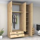 Ντουλάπα ρούχων Victoria Megapap τρίφυλλη με πατάρι και συρτάρια χρώμα φυσικό οξιάς 150x60x240εκ.