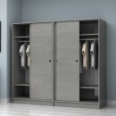 Ντουλάπα ρούχων Regio Megapap τετράφυλλη συρόμενη χρώμα γκρι σκυροδέματος 200x60x181εκ.