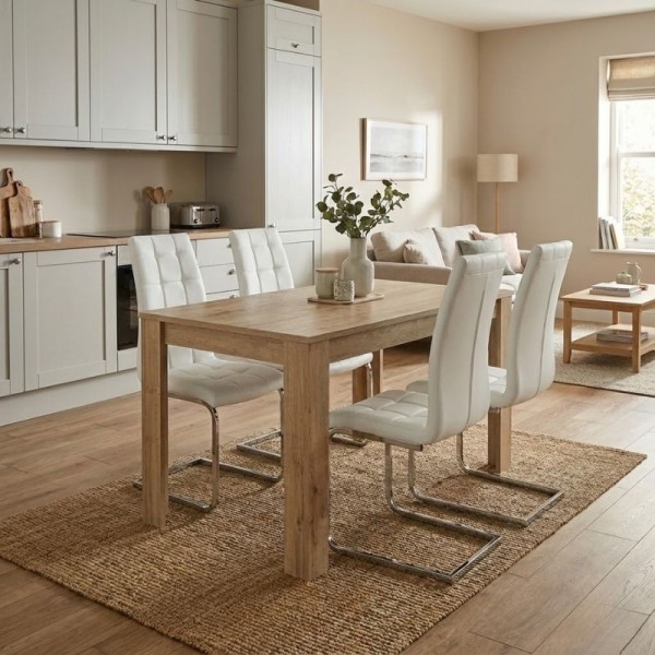 Σετ τραπεζαρία 5τμχ Darlen - Vela Megapap χρώμα sapphire oak - λευκό 125x72x74εκ.