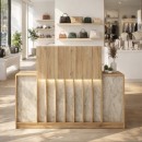 Γραφείο υποδοχής - reception Davis Megapap με LED χρώμα sepet oak - travertine 150x41,8x115εκ.