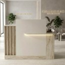 Γραφείο υποδοχής - reception Dayana Megapap με LED χρώμα travertine - sandstone 150x85,2x120εκ.