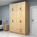 Ντουλάπα ρούχων Vivian Megapap τετράφυλλη με πατάρι και συρτάρια χρώμα φυσικό οξιάς 160x51,8x240εκ.