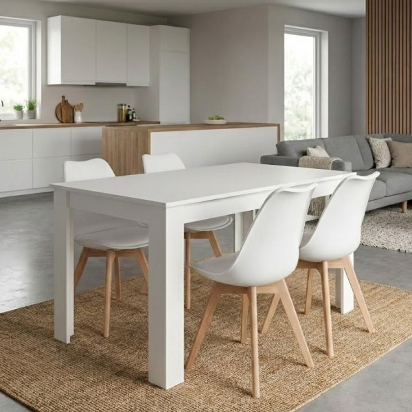 Σετ τραπεζαρία 5τμχ Darlen - Viva Megapap χρώμα λευκό - λευκό/φυσικό πόδι 125x72x74εκ.