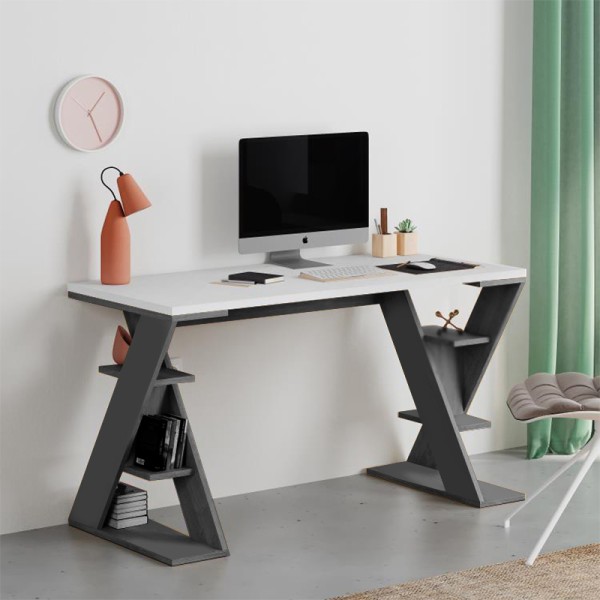 Γραφείο εργασίας Papillon Megapap χρώμα ανθρακί - λευκό 137x60x75εκ