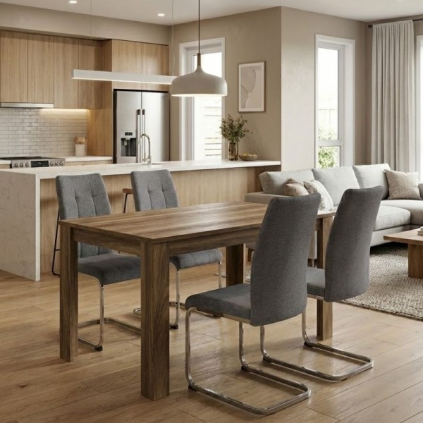 Σετ τραπεζαρία 5τμχ Darlen - Laura Megapap χρώμα καρυδί - γκρι 125x72x74εκ.