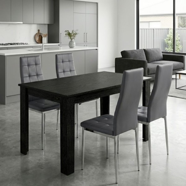 Σετ τραπεζαρία 5τμχ Darlen - Rosa Megapap χρώμα sencron black - γκρι/χρωμίου πόδι 125x72x74εκ.