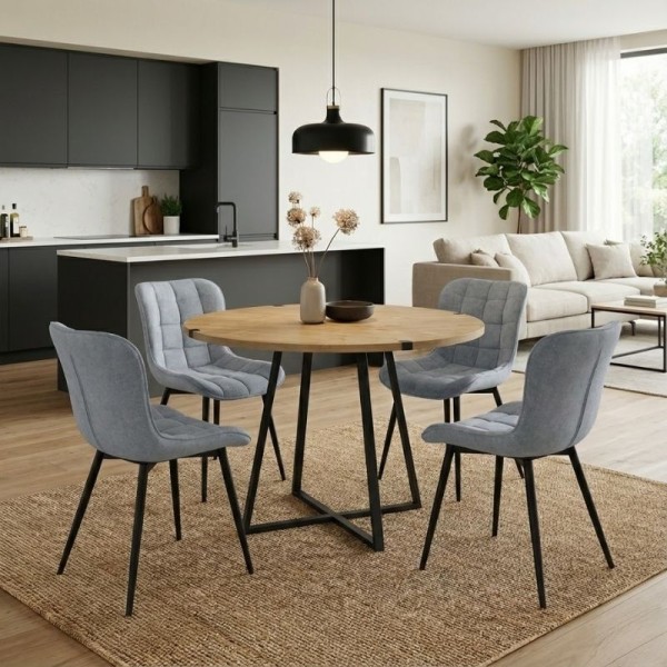 Σετ τραπεζαρία 5τμχ Rubes - Chiara Megapap χρώμα φυσικό οξιάς - γκρι Ø100x78εκ.