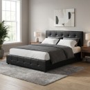 Κρεβάτι Iro Megapap από τεχνόδερμα με αποθηκευτικό χώρο χρώμα μαύρο 160x200εκ.