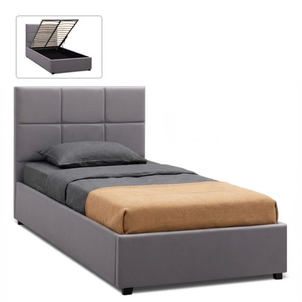 Κρεβάτι Kingston Megapap βελούδινο με αποθηκευτικό χώρο χρώμα γκρι 100x200εκ.