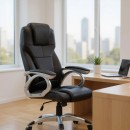 Καρέκλα γραφείου διευθυντική Luca Megapap από τεχνόδερμα χρώμα μαύρο 65x60x118/128εκ.