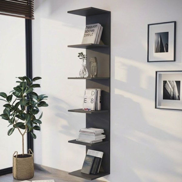 Βιβλιοθήκη - Ραφιέρα τοίχου Ogden Megapap χρώμα ανθρακί 34,5x30x180εκ.